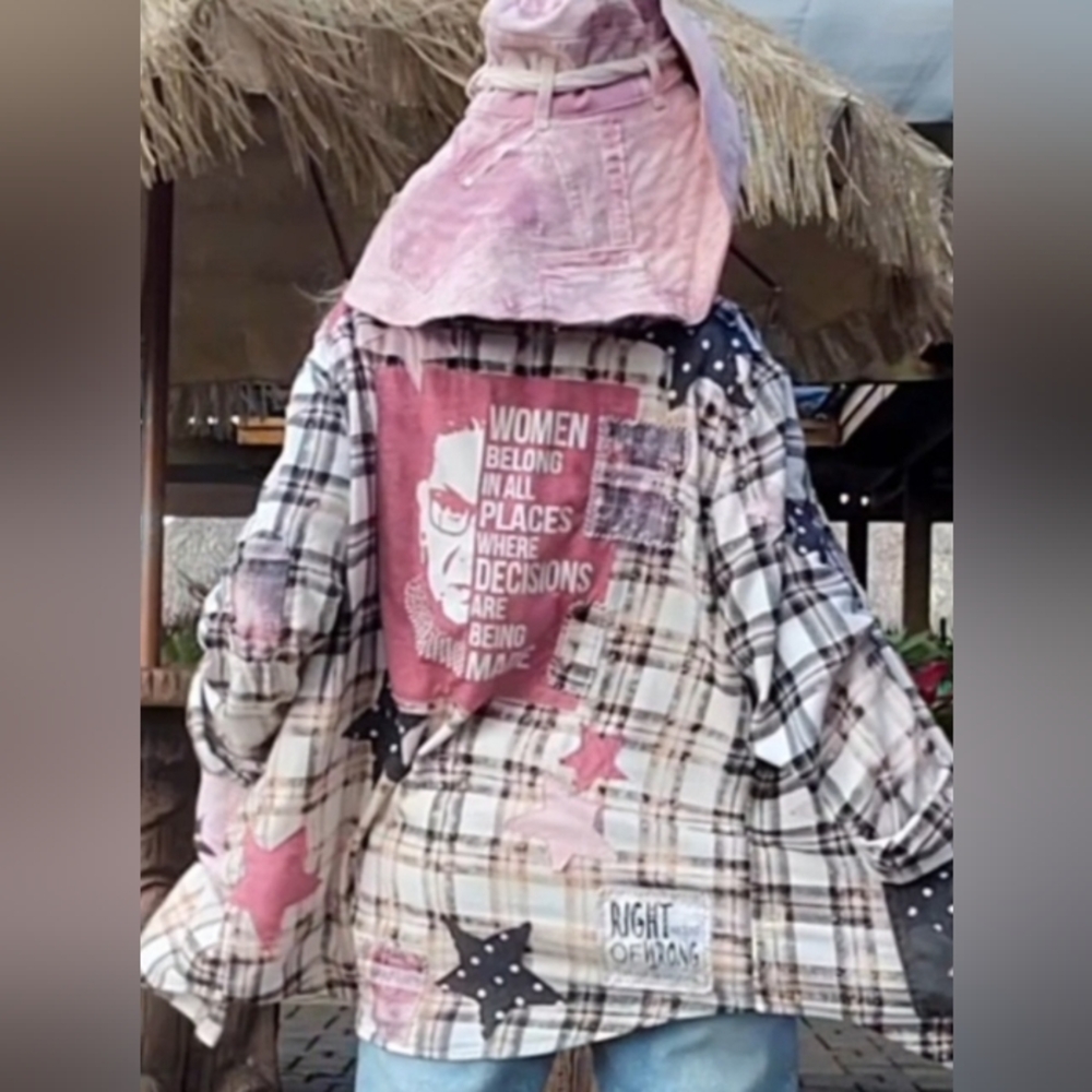 Designer Upcycled Kimono Cottage Patched Duster Buttondown Flannel Top